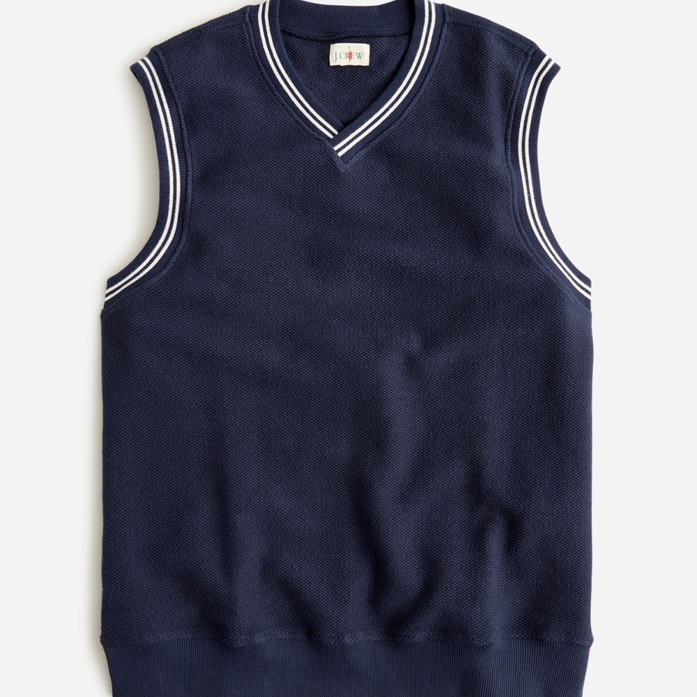 J. Crew Navy Blue Cotton Pique Vest with White Accents - Large